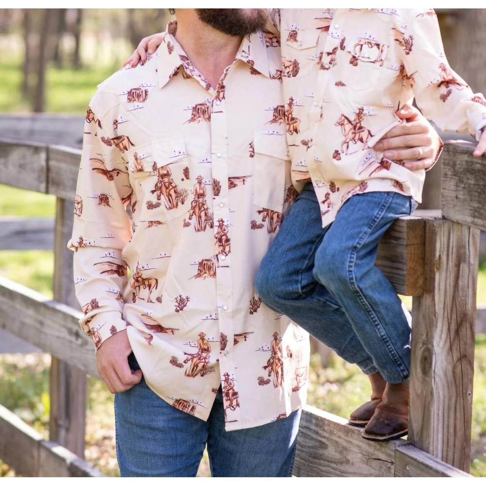 NEW BLUE QUAIL CLOTHING CO. men's cattle drive pearl snap long sleeve in beige